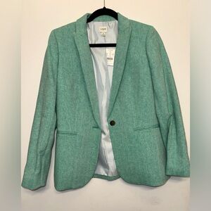 J. Crew Women's Teal Herringbone Single-Button Blazer